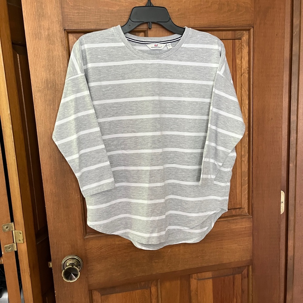 Vineyard Vines Gray and White Striped Crewneck Top